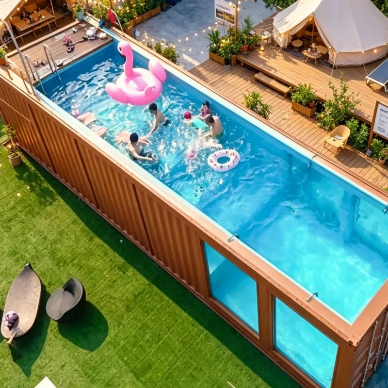Customized Modular Container Pool, Steel Frame Connection Structure, Outdoor Above Ground Pool, Suitable Vacation Homes