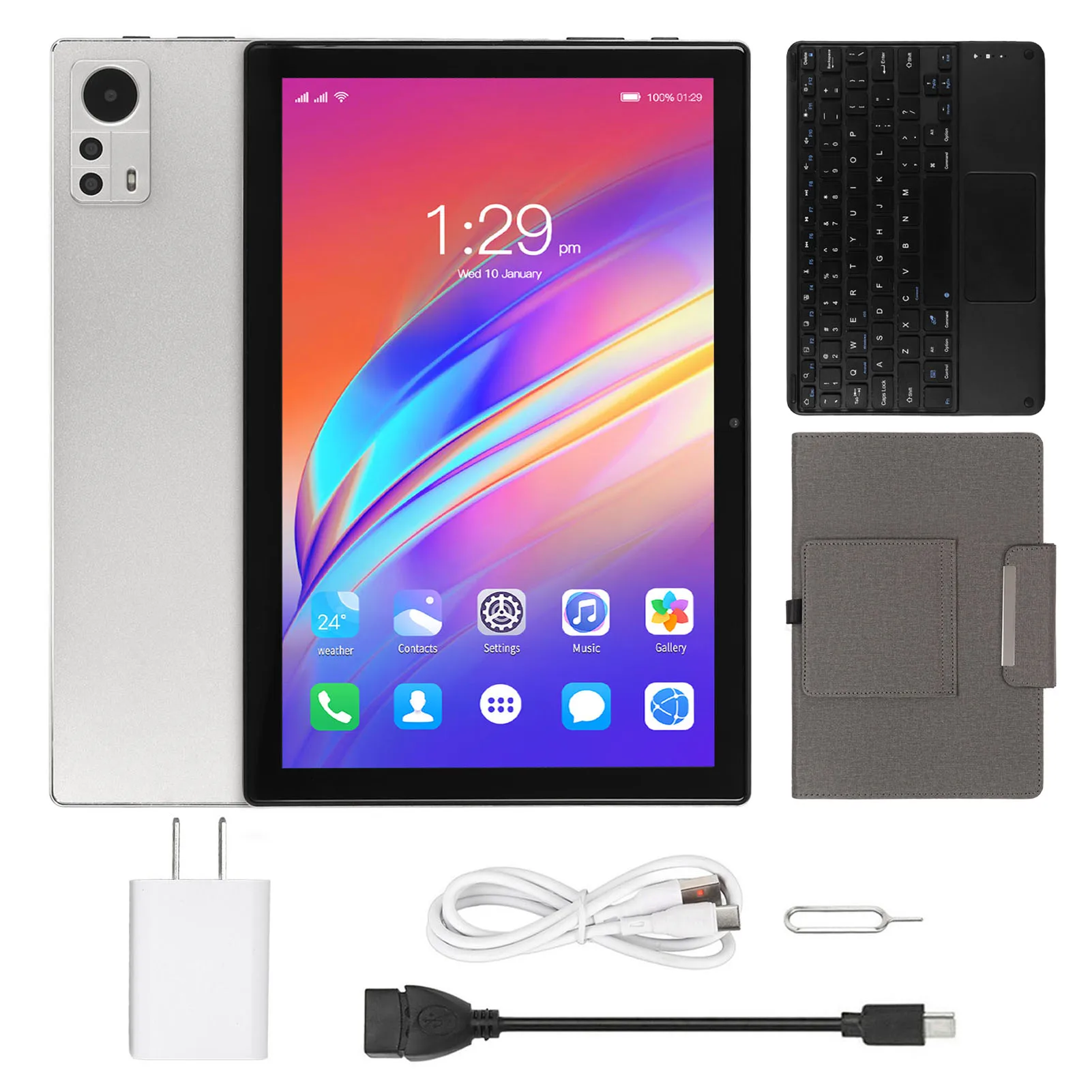 تابلت 10.1 بوصة 2 في 1 تابلت 10.1 بوصة لأجهزة أندرويد 12 مع لوحة مفاتيح 8 وحدة المعالجة المركزية 8 جيجابايت 256 جيجابايت 5G WiFi 4G اتصال FHD تابلت فضي #1