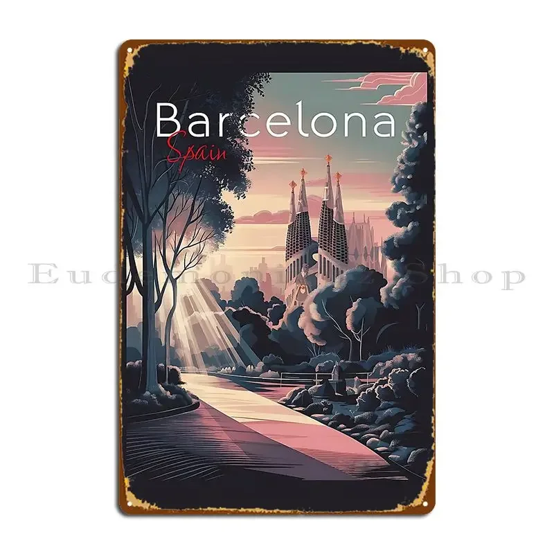 Sunset Serenity At Sagrada Familia Metal Plaque Poster Kitchen Vintage Rusty Club Create Tin Sign Poster