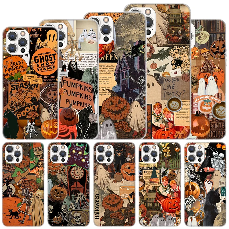 October Fall Halloween Spooky Pumpkin Soft Case For iPhone 16 15 Plus 11 12 13 Mini 14 Pro Max Apple Phone Cover X XS XR SE 7 8 