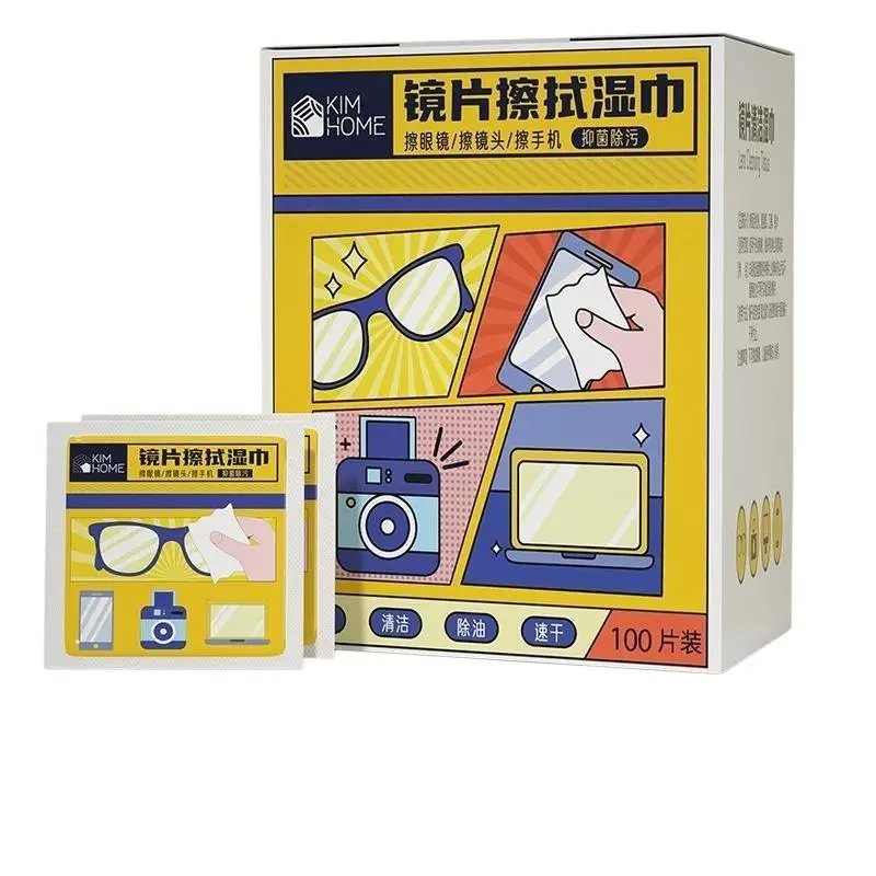 100Pcs Disposable Lens Cleaning Wipe Quick Dry Anti Fog Dust Remover Wet Paper Eyeglasses Screen