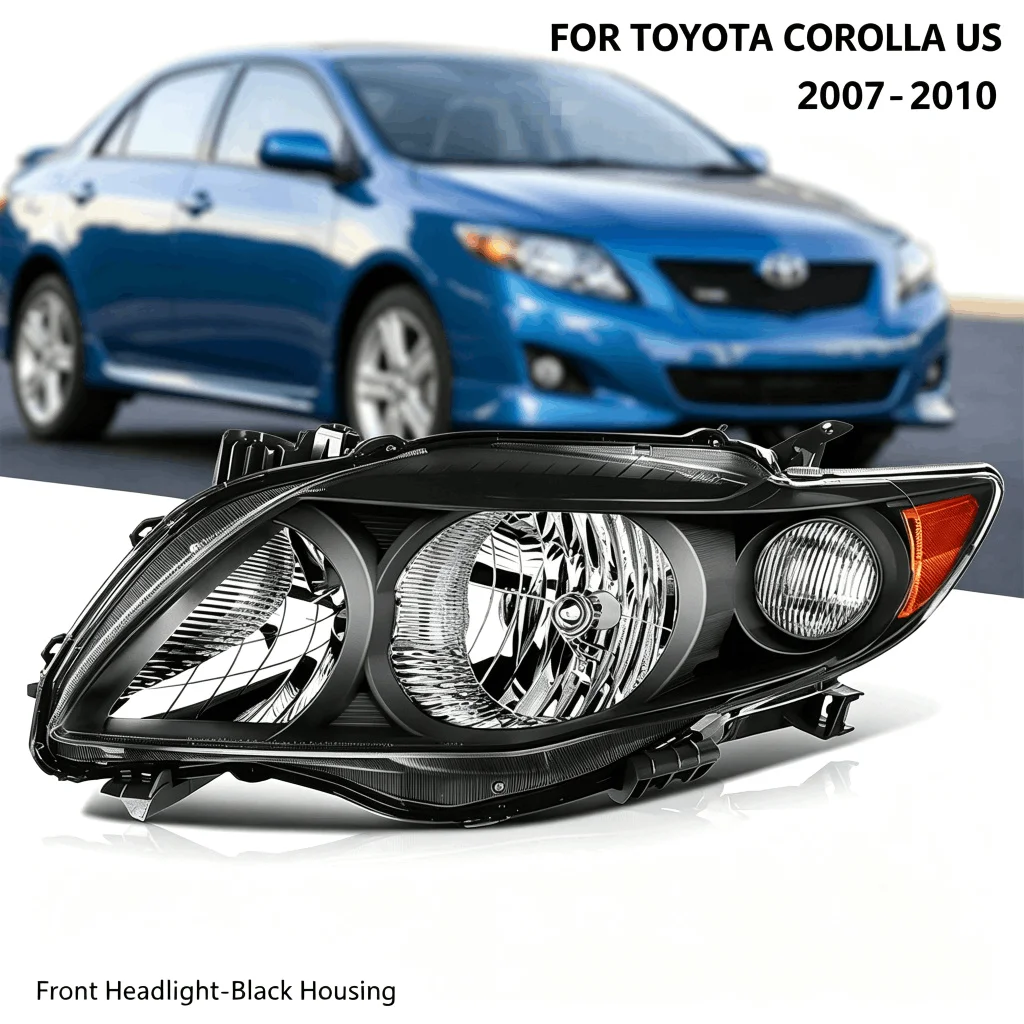 Front Headlight For Toyota Corolla 2007 2008 2009 2010 US Spec Black Housing Headlamp Clear Lens Left Right Replacement