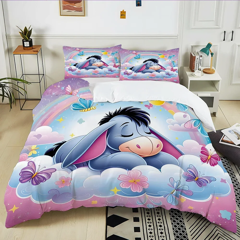 Winnie The Pooh Eeyore Printed Bedding Set 3PC 1 Duvet Cover 2 Pillowcases Adult and Children Warm Soft Bedding Set Luxury Gift