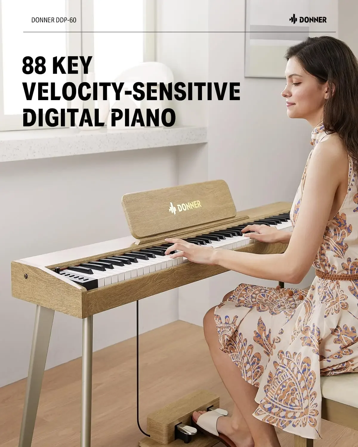 88 Key Digital Piano: Full Size Keyboard, Sensitive Touch, 8 Reverbs, Recording, 128 Voices. Includes Three Pedal,