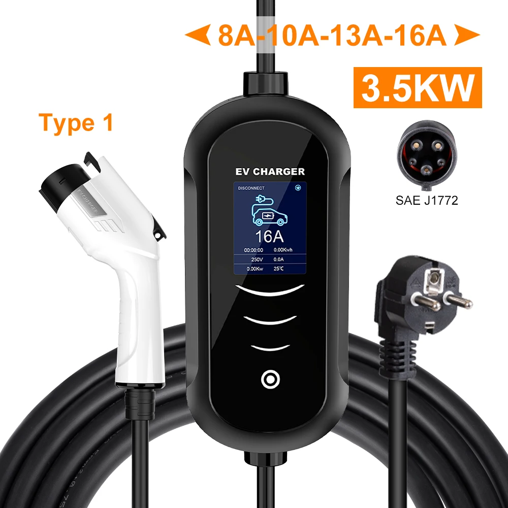 IPENGEN Electric 3.5KW EV Charger Type1 SAE J1772 EV Charging Station Wallbox EVSE Electric Charger Current Adjustable 3.5M