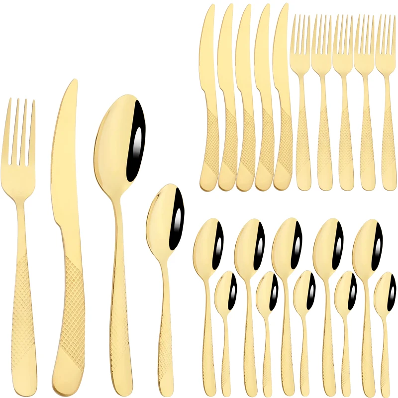 

AJOYOUS 24Pcs Cutlery Set Stainless Steel Vintage Dinnerware Set Fork Knife Spoon Flatware Tableware Kitchen Silverware Bright