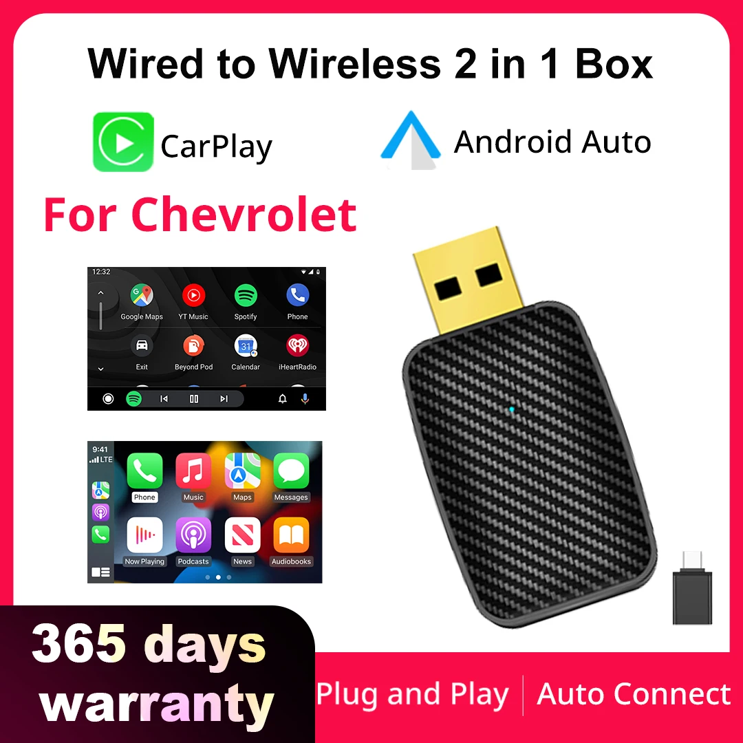 2024 NEW 2in1 Wireless Android Auto Adapter Carplay For Chevrolet Onix TRAX TRAVERSE BLAZER Tracker turbo EQUINOX