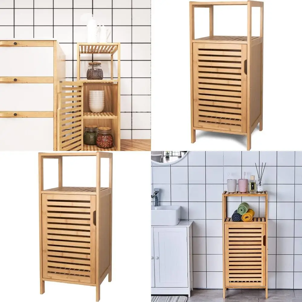 

Отдельно стоящий бамбуковый шкаф для хранения с дверцей и полкой для использования в нескольких комнатах