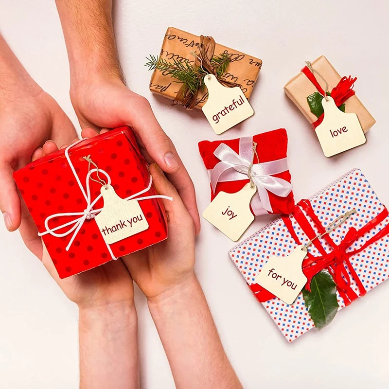 Étiquettes de vache en bois non finies avec cordes, bricolage artisanal, décor de fête de Noël, 120 pièces