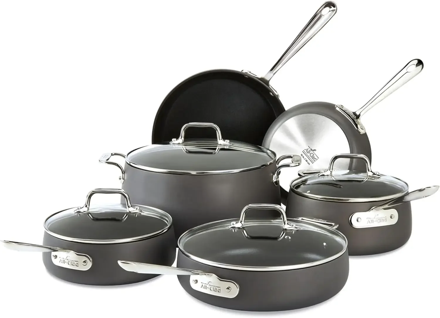 Hard Anodized Nonstick Cookware Set 10 Piece Induction Oven Broiler Safe 500F, Lid Safe 350F Pots and Pans Black