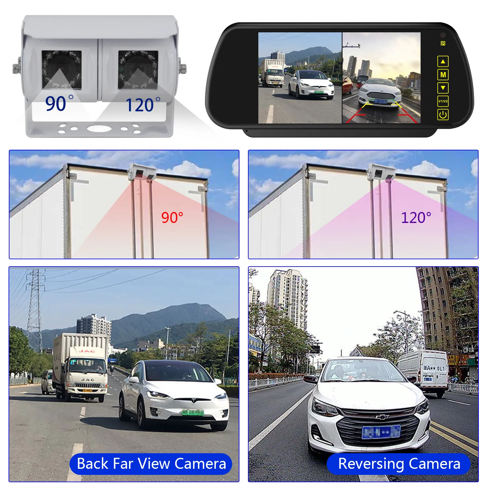 1080P Dual Lens heavy duty Rear View camera 4 PIN RCA Connector for Truck Bus Rv Trailer Lens Reversing parking Backup System