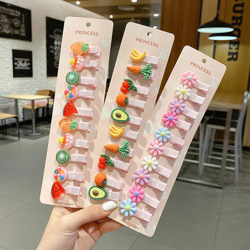 Children Cute Cartoon Flower Fruit Rubber Bands Hairpins Girls Hair Clips Kid Children Hair Bands Styling Accessories Gift 1Set