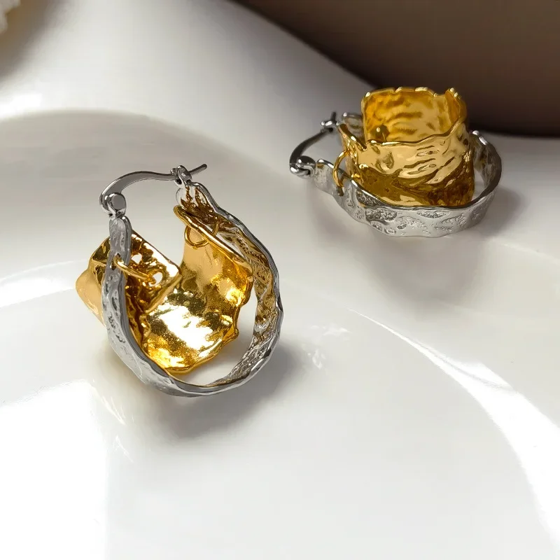 Modern Jewelry European and American Design Metal Splicing Color Hoop Earrings For Women Party Gifts Cool Trend Ear Accessories