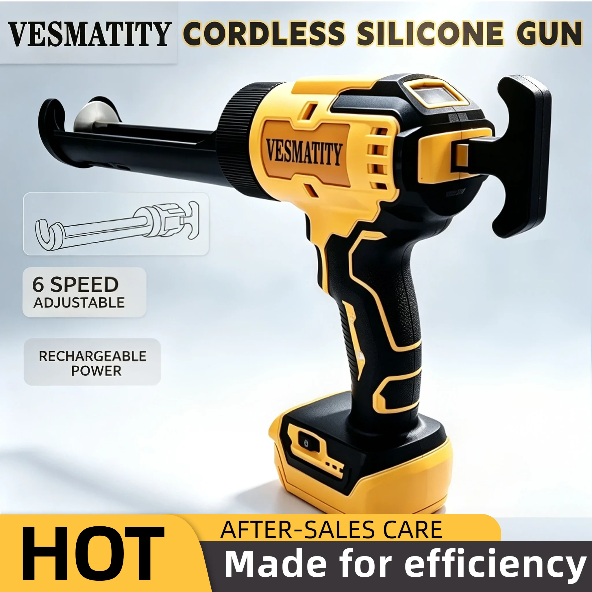 Vesmatity Cordless Electric Caulking Gun 6 Speed Adjustable Doors Windows Glass Sealant Adhesive Glue Tool 18V 20V Battery