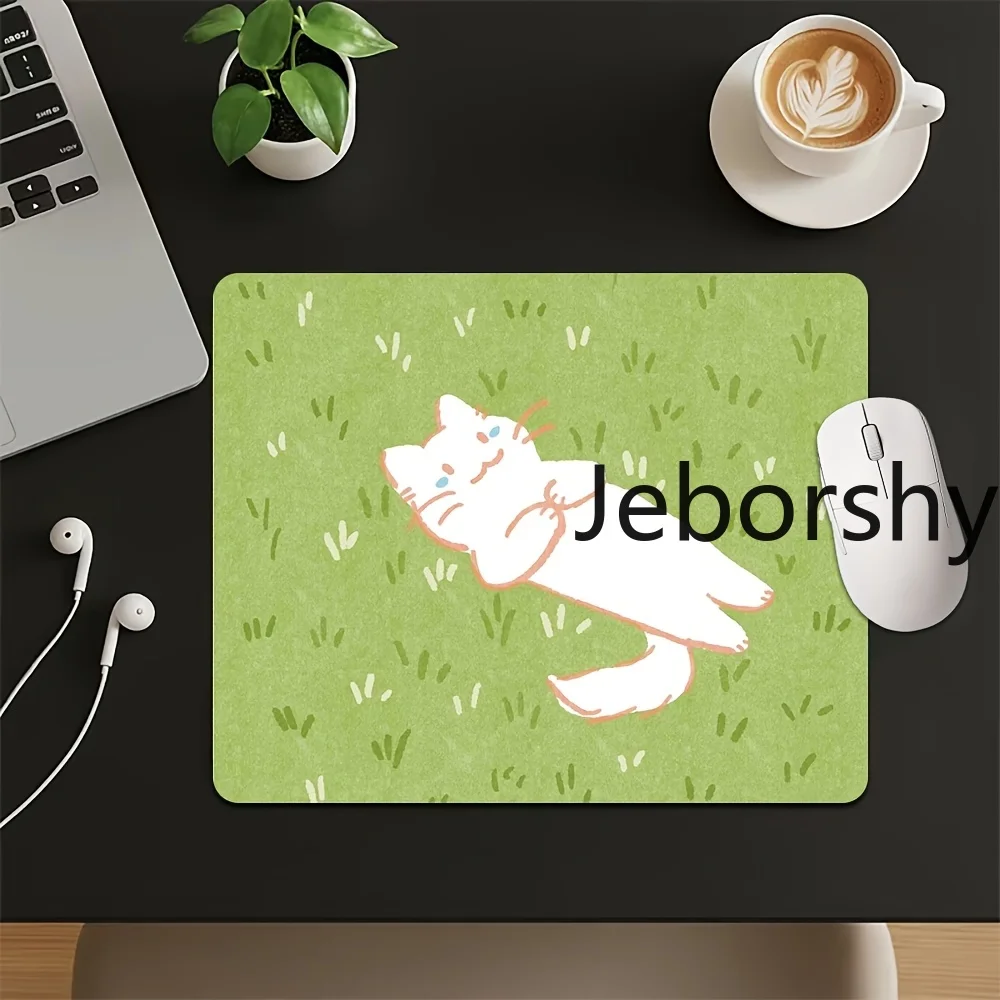 

Minimalist Hand-drawn Cat on Green Background Mouse Pad Locking Edge Keyboard Mat Great Gift for Animal Fans