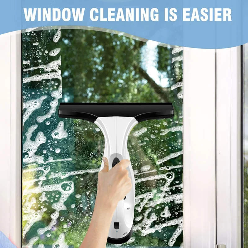 Cordless Window Vac, Rechargeable Window Vacuum Cleaner With Squeegee Head, 150Ml Water Tank, Light Weight