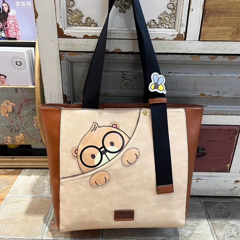 

CREAM BEAR Cream Bear Cartoon Doll Cute Fashion Shopping Commuter Shoulder Bag Large Capacity Tote Bag
