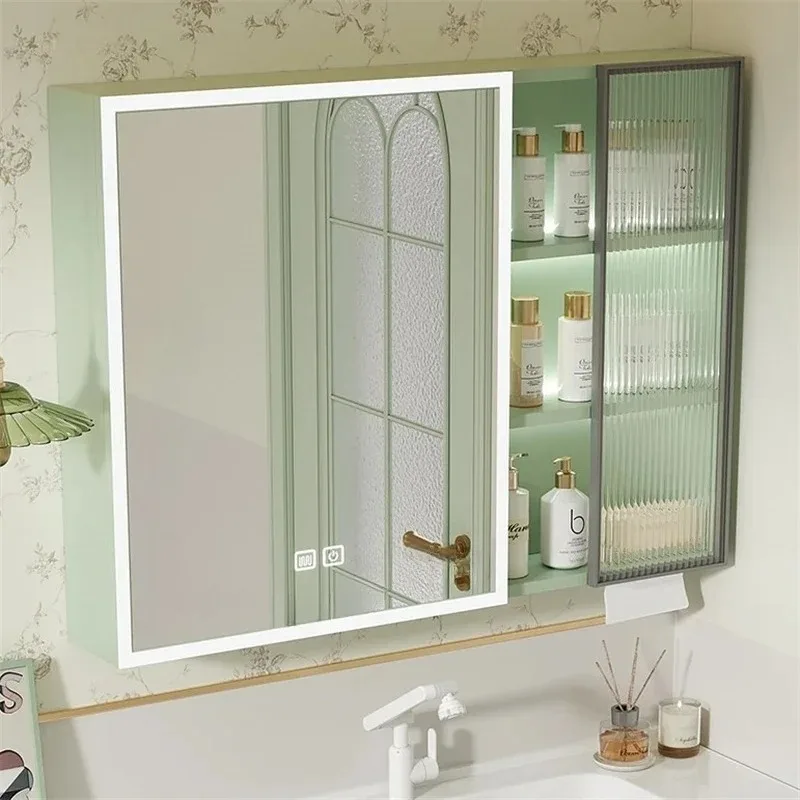 & Green Curved Aluminum Bathroom Cabinet Creative Ceramic Basin Integrated Storage Cabinet Toilet Concealed Sliding Mirror Cabin
