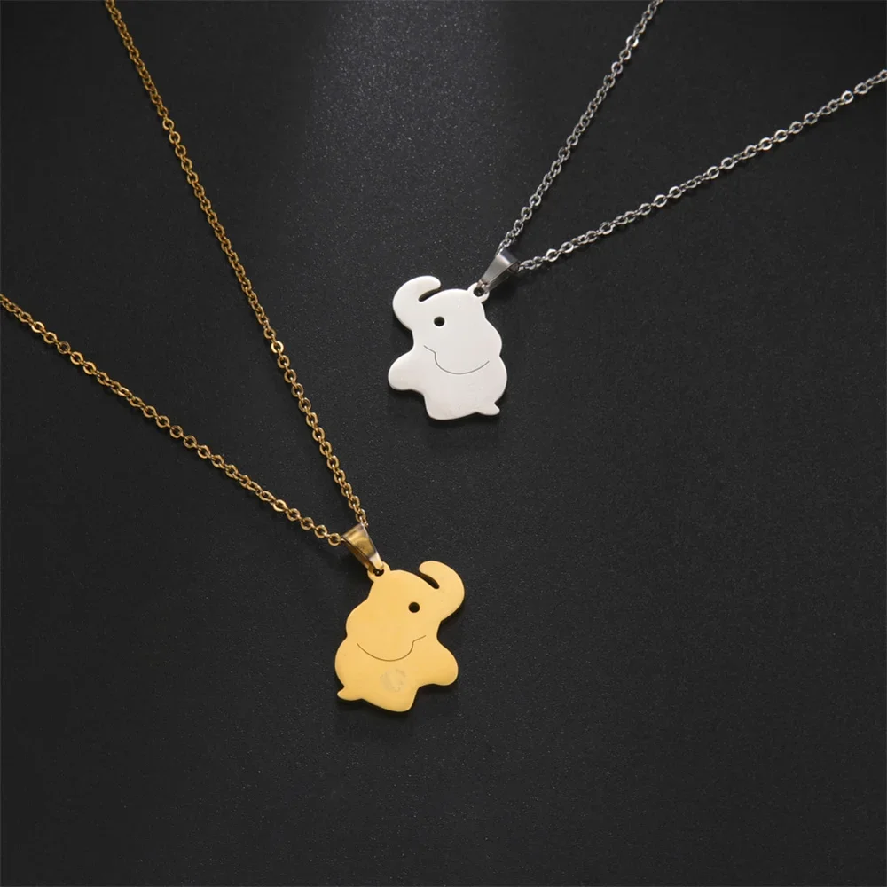 Stainless Steel Necklaces Elephant Animal Pendant Chain Collar Charm Fashion Gold Color Necklace For Women Jewelry Party