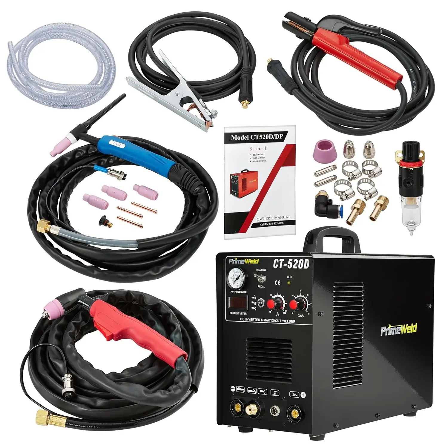 3 in 1 50 Amp Plasma Cutter 200 Amp TIG Welder and 200 Amp Stick Welder Welding and Cutting Combo Mobile Welding Machine