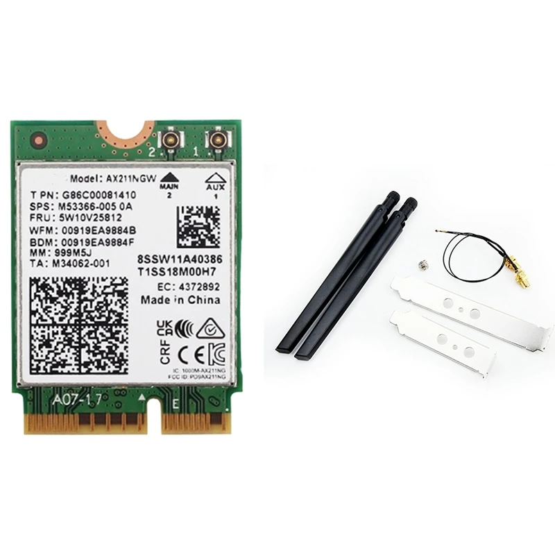 AX211NGW+Dual Antenna WiFi 6E M.2 Key E CNVio2 2.4Ghz/5Ghz Wireless Network Card 802.11Ac Bluetooth 5.2 Adapter