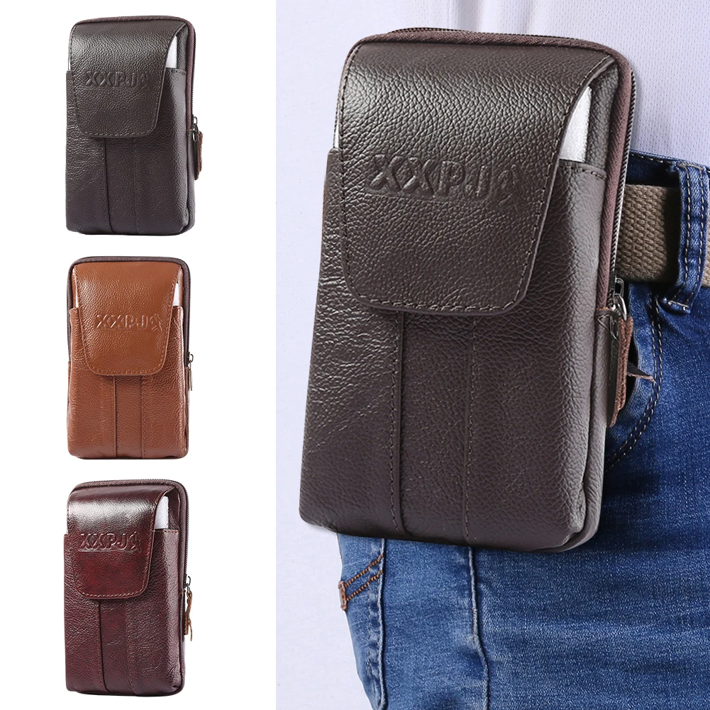 

Men Genuine Leather Waist Pack Bum Bag Classic Texture Creative Delicate Design Chic Multi-function Mobile Phone Wallet Pouch