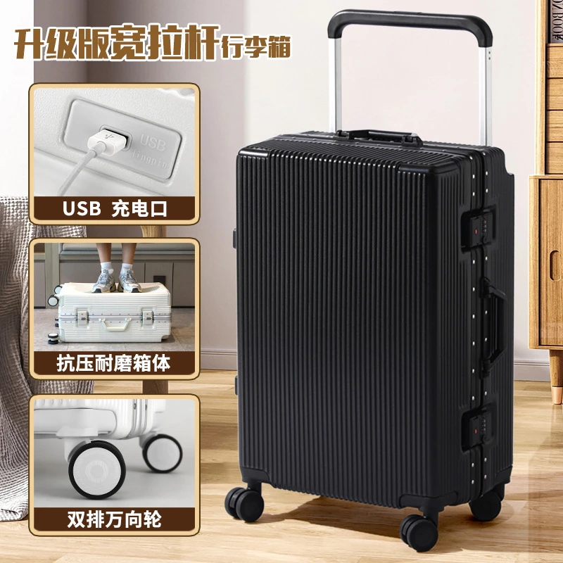 Multifunctional Rolling Luggage Travel Suitcase Password Trolley Box Large Capacity Unisex Trunk Fashion Wide Pull Rod Luggages