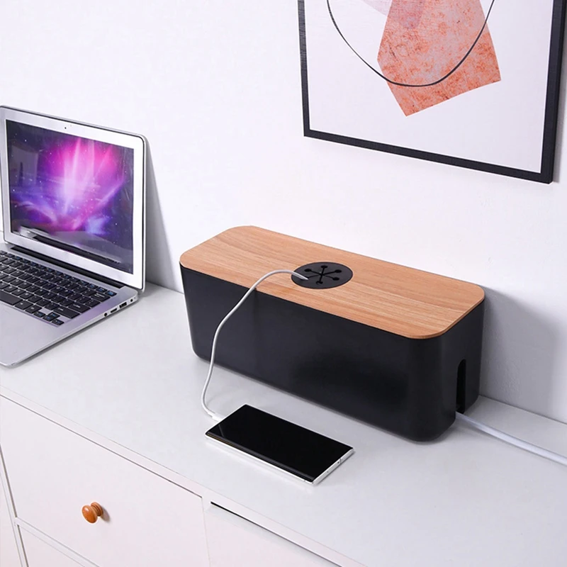 Wooden Cable Storage Box Power Cord Storage Box Dust-Proof Charger Socket Storage Box Household Cable Winder Storage Box