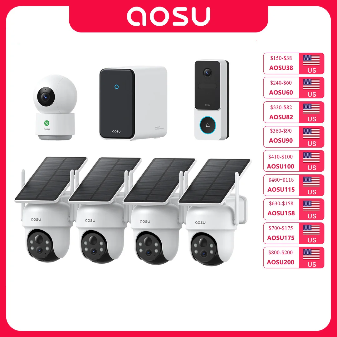 AOSU G11 3K Solar Camera System Outdoor Wireless Kit with 2K Video Doorbell and 3MP Indoor Camera 360° Protection AI Alerts