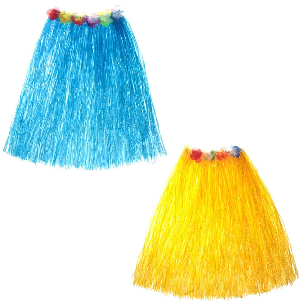 Hawaiian Luau Party Decorations Costumes Set with 60CM Length Skirt + Headwear Headband + Lei Garland + Wristbands + Bra