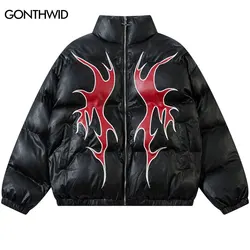 Hip Hop Winter Leather Jackets Embroidered Patch Waterproof Coats Men Harajuku Baggy Punk Gothic Thick Warm Padded Jacket Parkas