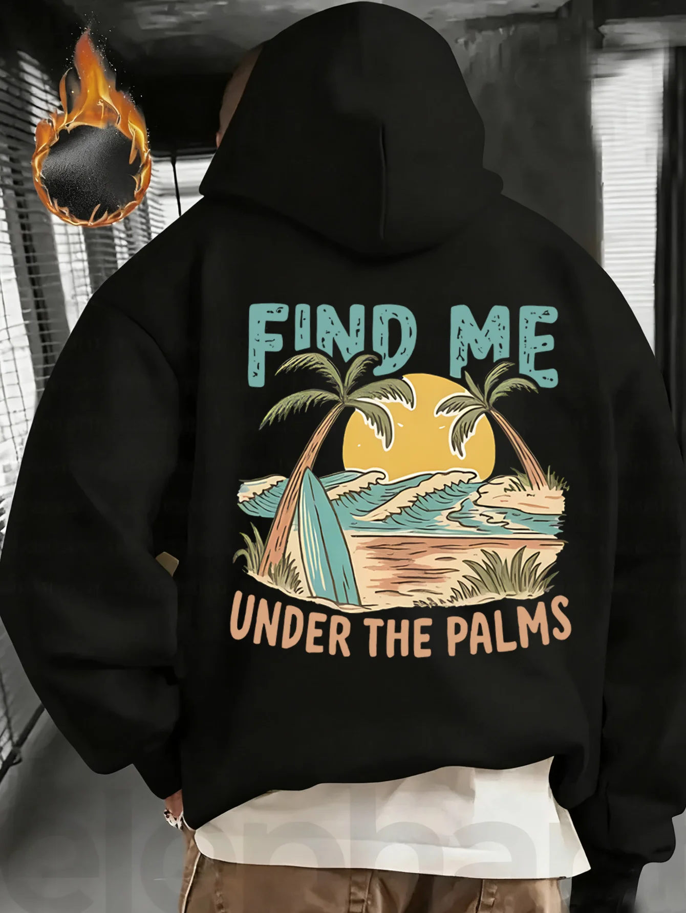 Sudadera con capucha Find Me Under The Palms, estilo vintage, con estampado de palmeras y surf, para mujer y hombre, oversize, con estampado en la espalda, informal
