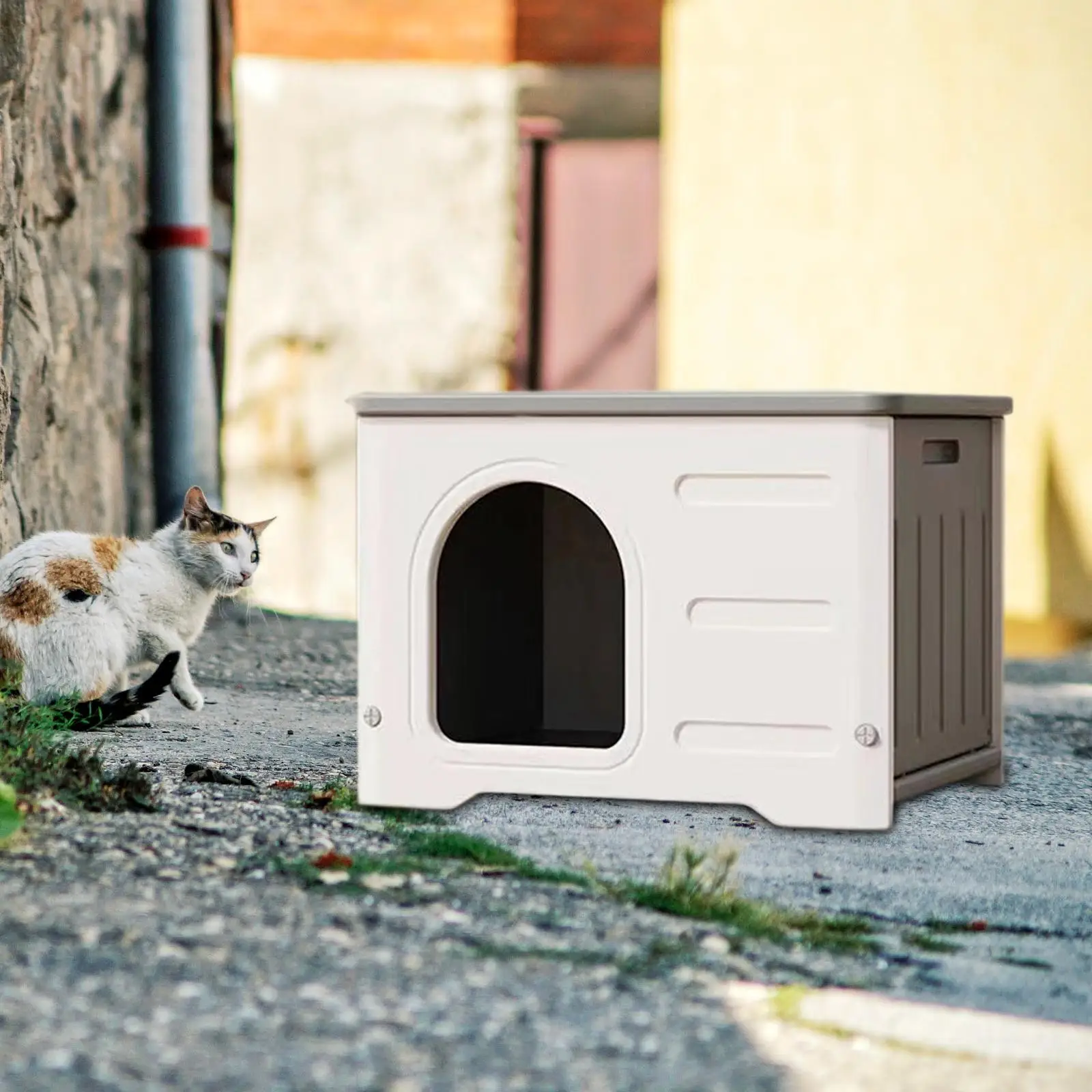 Stray Cats Shelter Waterproof Bed 53x41x38.3cm Nest Pet Supplies Feral Cat House Kennel Hutch for Courtyard Outdoor Cats Rabbit