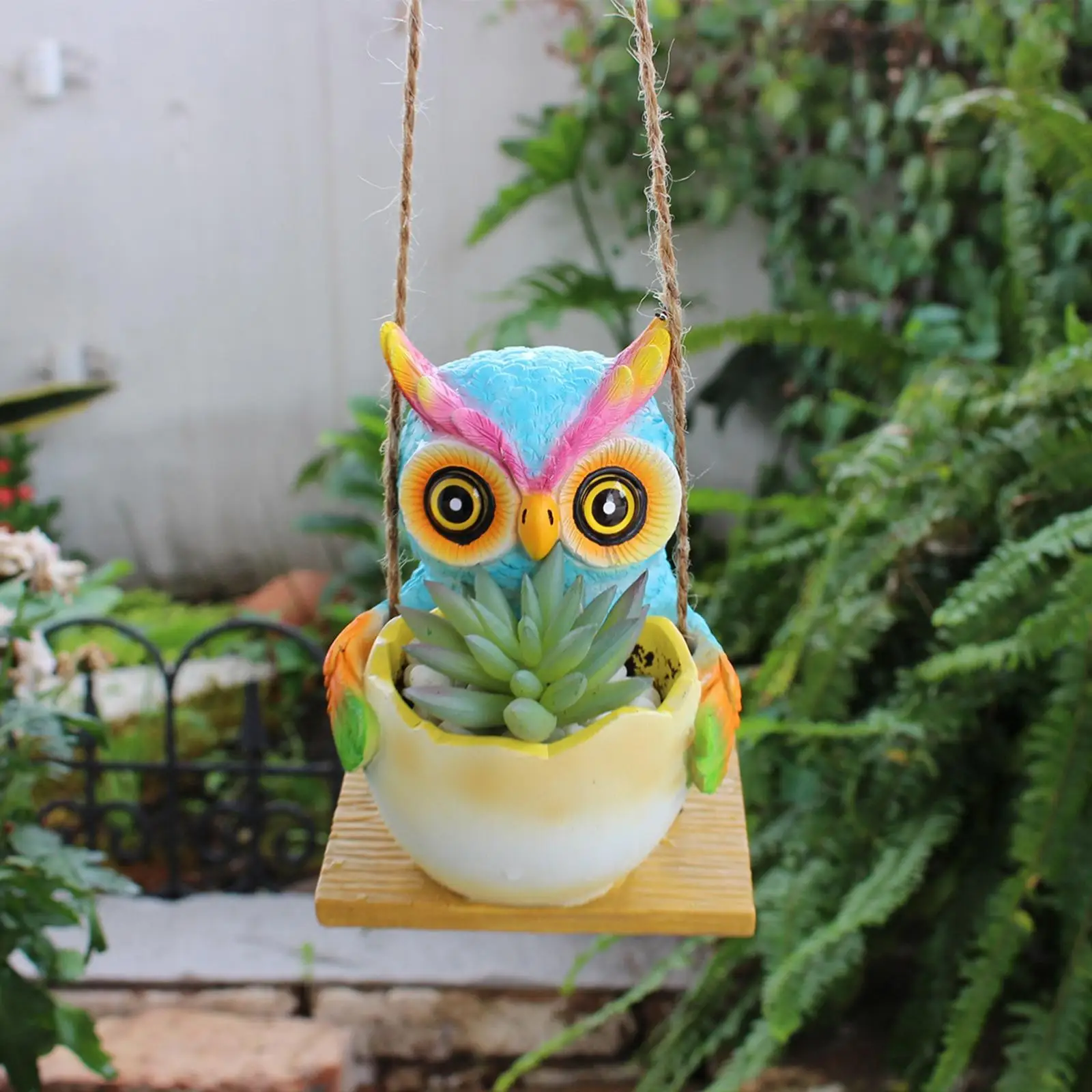 

Hanging Flower Pot Owl Statue Decorative Figurine for Patio Outside Garden
