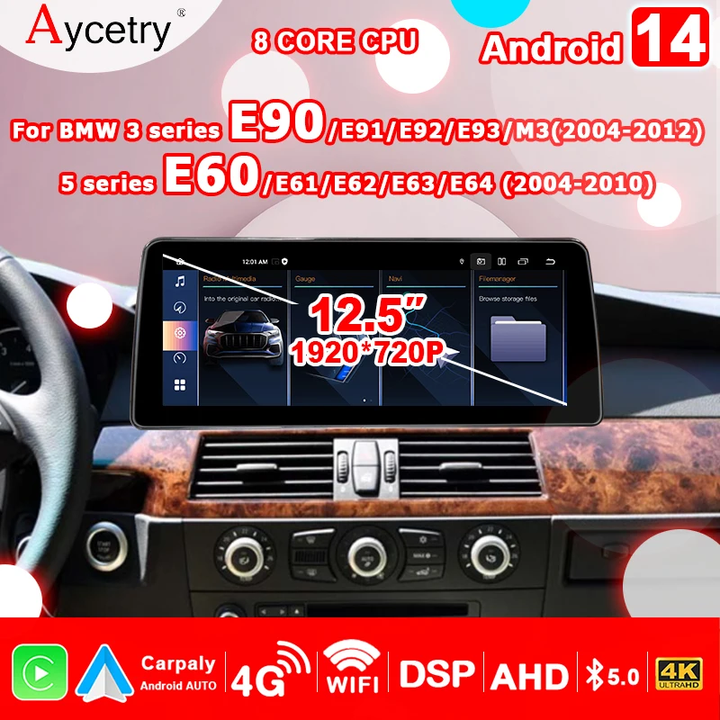 Wireless Carplay Android 14 Auto for BMW 3/5 Series E60 E61 E63 E64 E90 E91 E92 E93 2 din Car Radio Multimedia Stereo autoradio