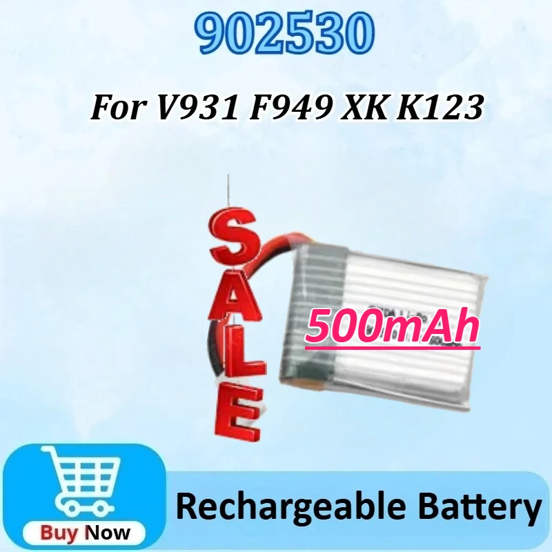 

New 902530 25C 3.7V 500mAh for Wltoys V931 F949 XK K123 6Ch RC Helicopter Spare Parts for XK·K123 Rechargeable LiPo Battery