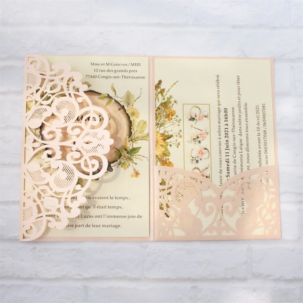 20pcs Nude Pink Invitation Card Wedding Quienceanera Bridal Shower Laser Cutting Multi Colors Shimmer Party Decoration