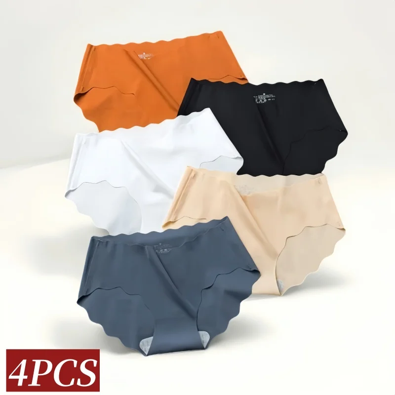 

4Pcs/Set Women's Ice Silk Panties Low Waist Seamless Briefs Female Underpants Invisible Underwear Sexy Lingerie Intimates