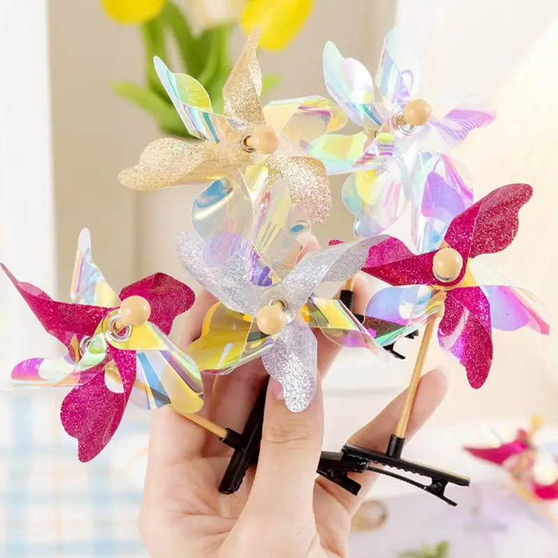 Pinwheel con paillettes forcina per capelli carino Pinwheels Festival morsetto per capelli Rave fermagli a scatto per capelli in alligatore accessori casuali per cartoni animati