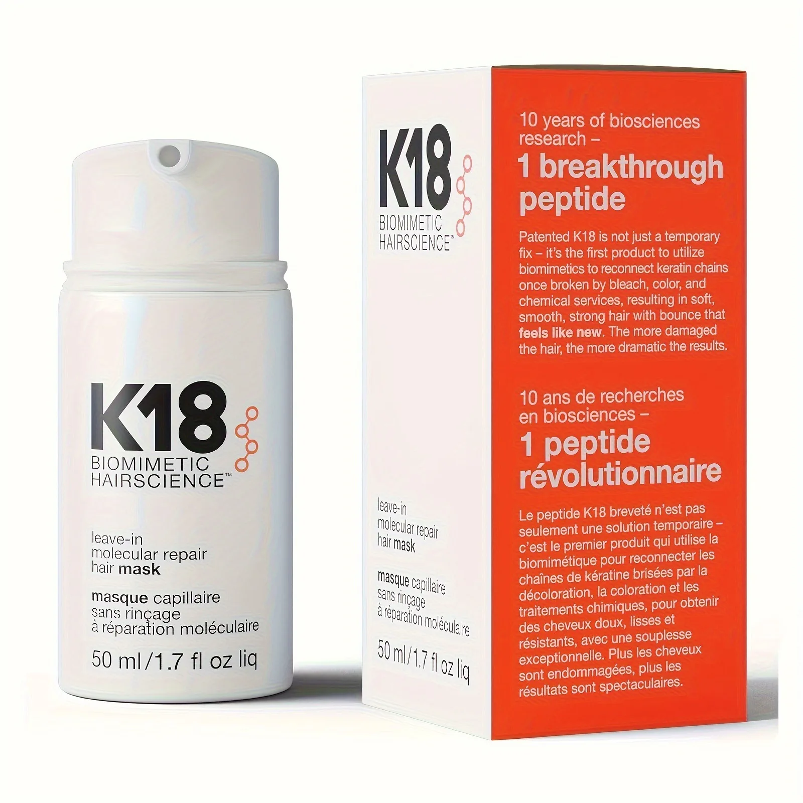 50ml K18 Leave-In Molecular Repair Hair Mask Damage Restore Soft Hair Deep Repair Keratin & Scalp Treatment Hair Care Condition