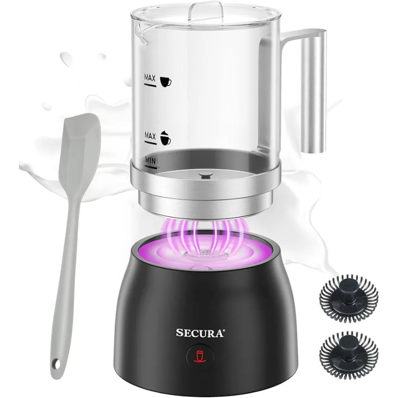 Secura-Leite Frother destacável e Steamer, Aquecedor Elétrico De Leite, Fabricante De Espuma Quente e Fria, Jarro De Leite De Vidro, Lavadora De Louça, 4 em 1, 17oz