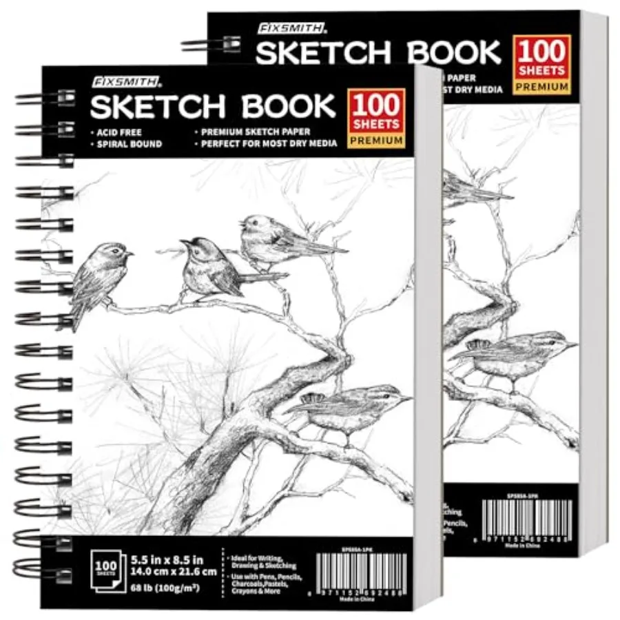 

5.5"X8.5" Sketch Book 200 Sheets 68 lb/100gsm Sketchbook 2 Pack Acid Free Drawing Paper Spiral Bound Artist Sketch Pad for,Begi