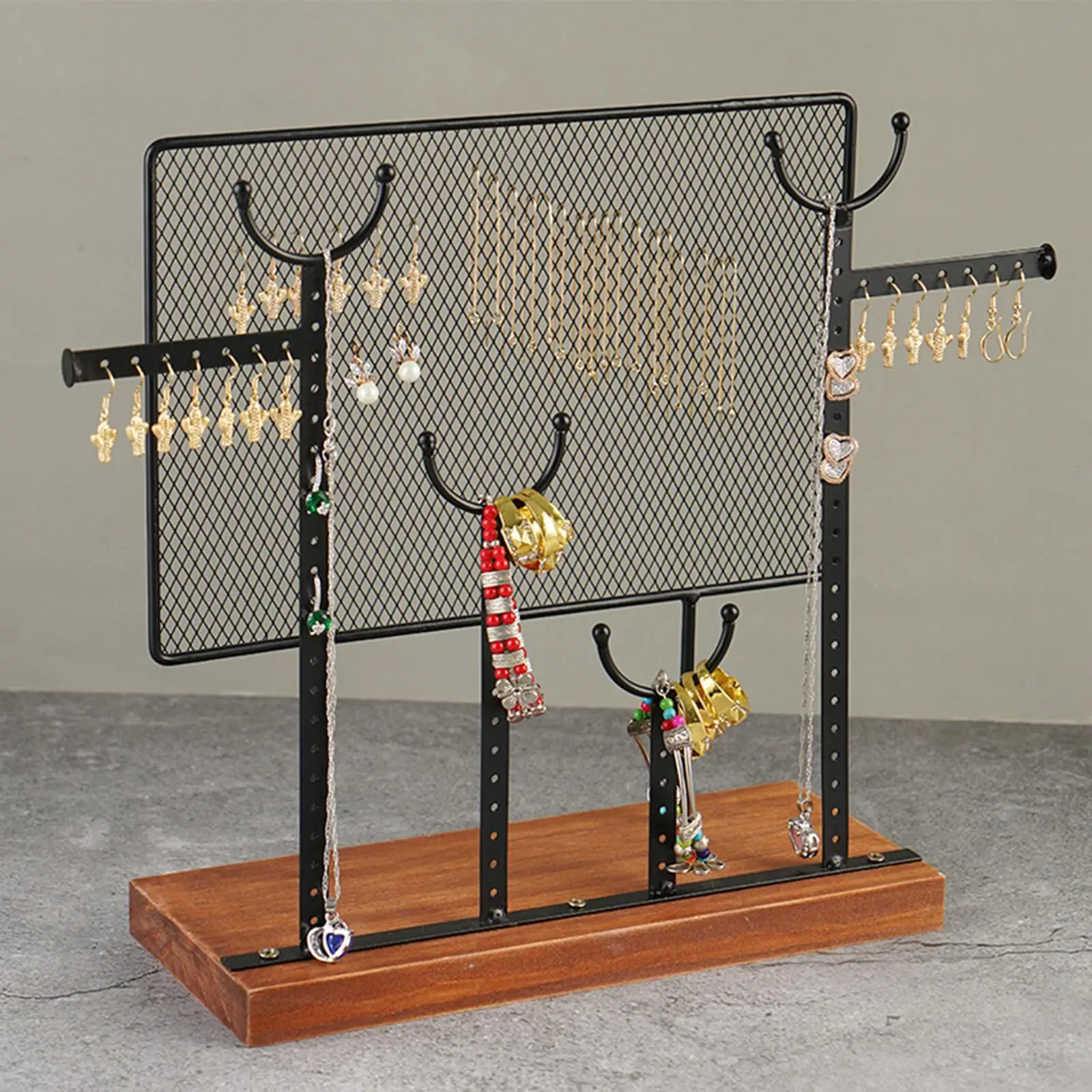 

Desktop Earrings Holder Accessories Detachable Jewelry Display Stand Wooden Base Metal Jewelry Display Rack for Ear Necklace