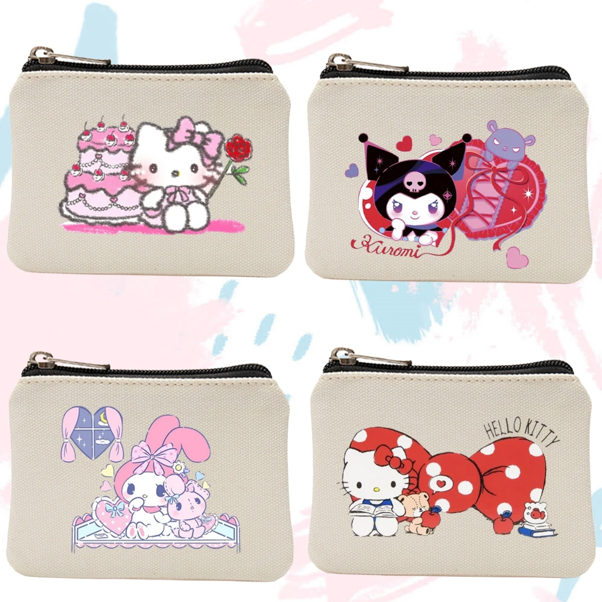 

Kawaii мультфильм Kuromi My Melody Hangyodon аниме холст с принтом кошелек для монет портативная сумка для хранения ключей на молнии сумка подарки