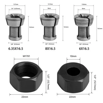 Adaptateurs de mandrin à pince M17 6mm/6.35mm/8mm, 3 pièces, avec écrou, Machine de gravure, routeur, fraise, accessoires
