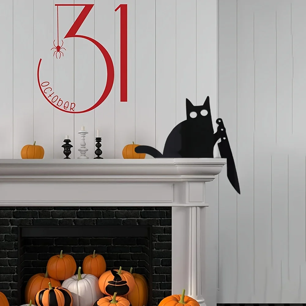 

Black Cat Door Topper Door Frame Corner Sign Halloween Evil Cat Creative Door Right Angle Sign for Home Office Party Decor