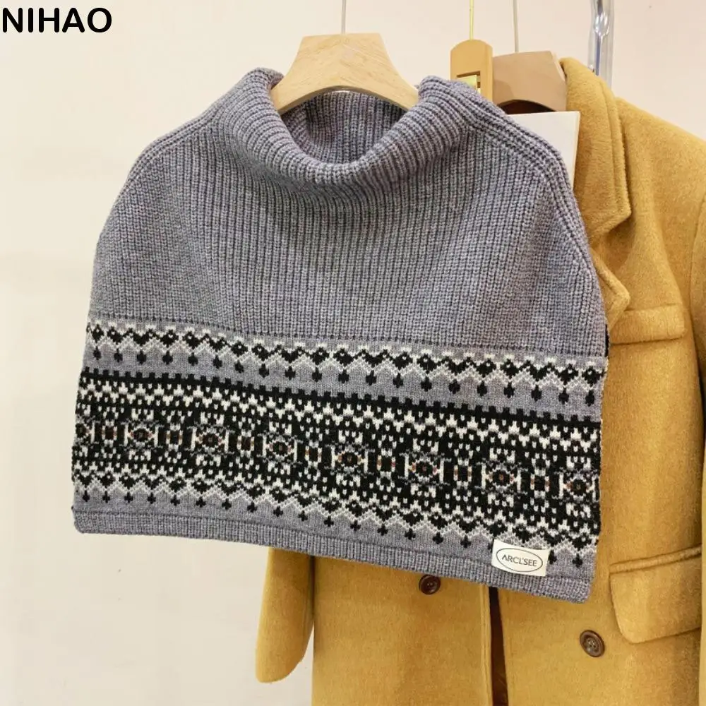 

Пуловер в стиле Fair Isle, вязаная шаль, утепленный жаккардовый шарф, разделенная накидка в корейском стиле с высоким воротом