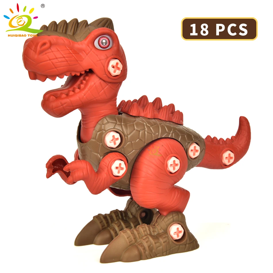 HUIQIBAO DIY Screw Nut Dinosaur Assembly Screwing Blocks Tyrannosaurus Raptor Triceratops Building Construction Toy for Children