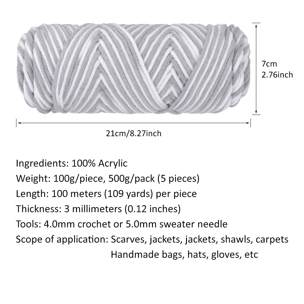 5pcs Gradient Milk Yarn - 500g, Thick Blend for DIY Knitting & Crochet - Ideal for Sweaters, Scarves, and Blankets, Crochet Yarn