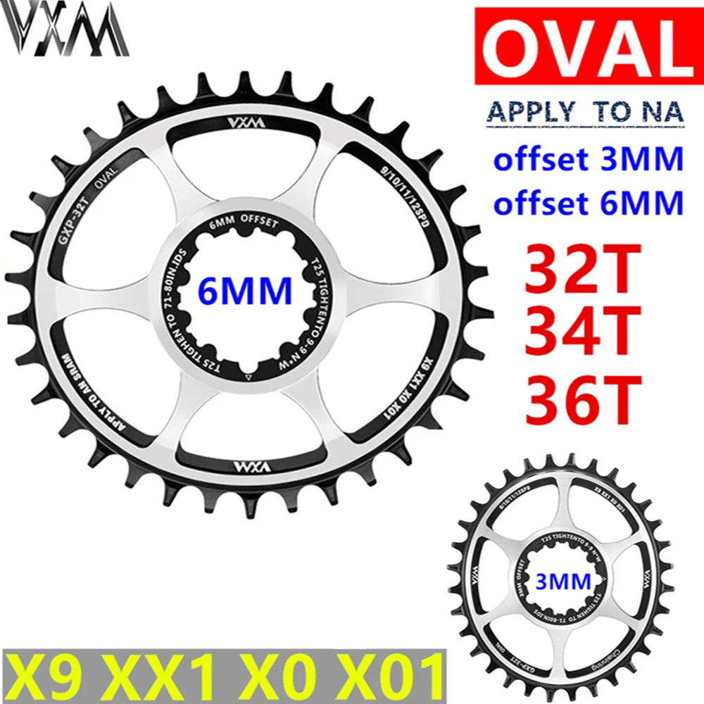 VXM bicycle Oval Ring Star Chainring Offset 3/6mm 32t 34t 36t for Xx1 Eagle X01 Gx X1 S1400 X0 X9 X00 Mtb BIKE Sprocket